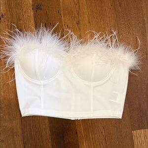 White Feather Trim Bustier Top